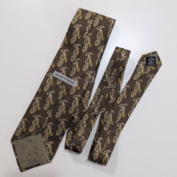 Emporio Armani Men’s Brown Necktie with repeated EA print, Made in Italy - Picture 2 of 9